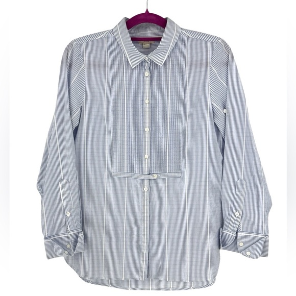 J. Crew Tops - J.Crew Blue White Striped Pintuck Button-Down Shirt Women’s Size 4 Cotton